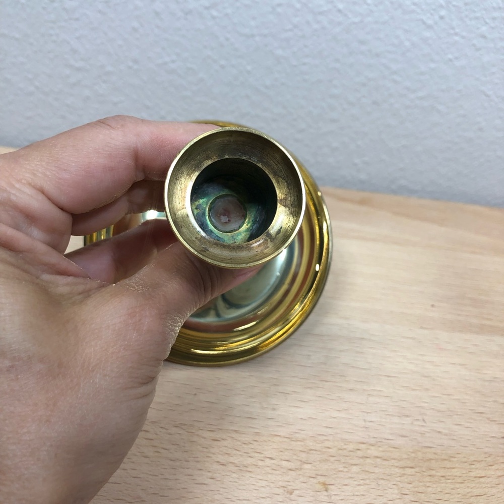 Vintage 2 Brass Baldwin Elegant Gold Console‎ Saucer base Candlestick Holder - Picture 8 of 11